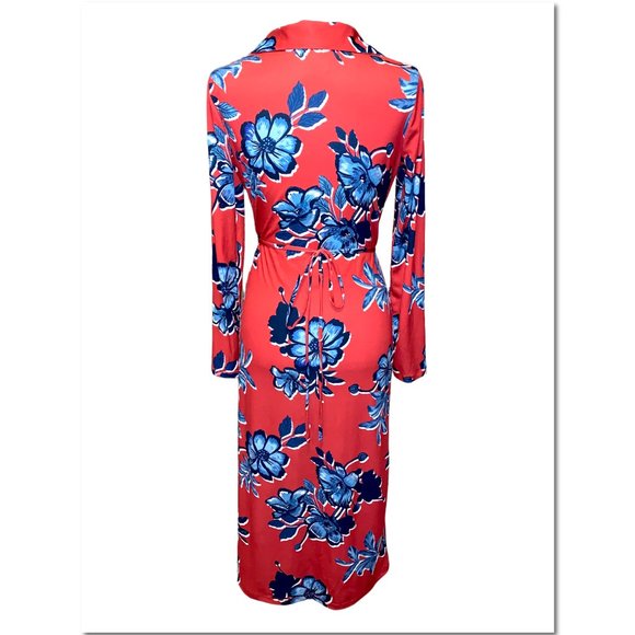 Zara Red and Blue Floral Long Sleeve Maxi Dress Size Medium NWT - Picture 5 of 10